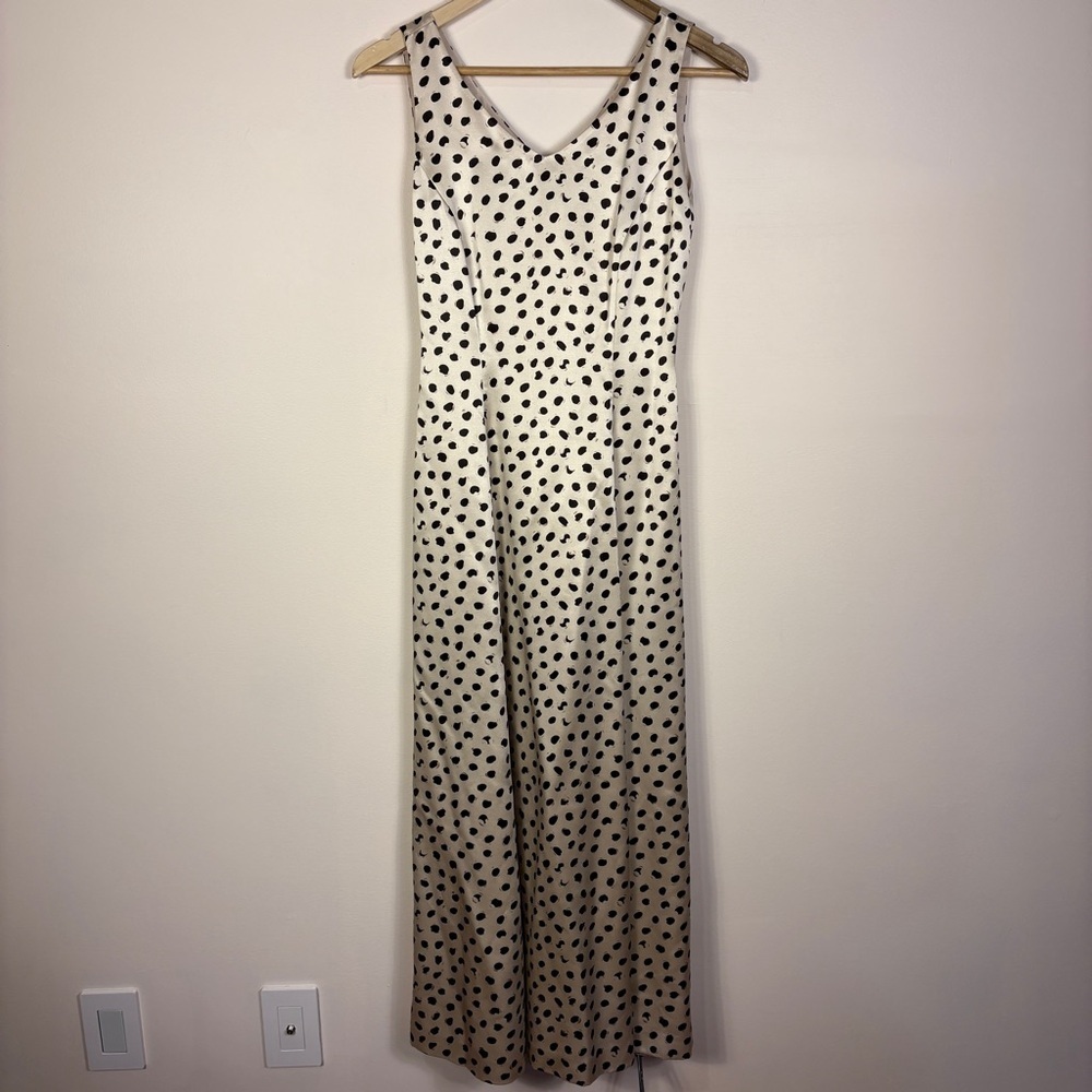 J. Peterman Vintage Cream Black Polka Dot Maxi Dress Elegant Old Money